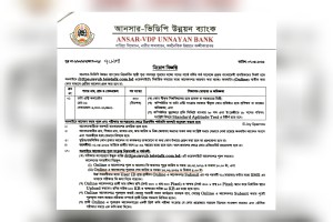 আগামীকাল শেষ হচ্ছে আনসার-ভিডিপি উন্নয়ন ব্যাংকের আবেদন